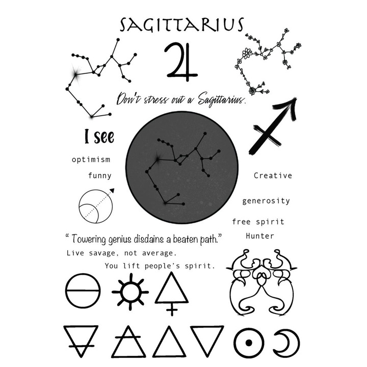 Tatuaj temporar, Flash Tattoos Romania, Sagittarius Zodiac Tattoo, rezistent la apa, aplicare rapida, 15x21 cm
