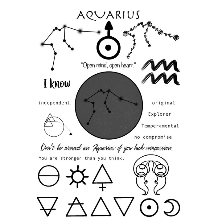 Tatuaj temporar, Flash Tattoos Romania, Aquarius Zodiac Tattoo, rezistent la apa, aplicare rapida, 15x21 cm