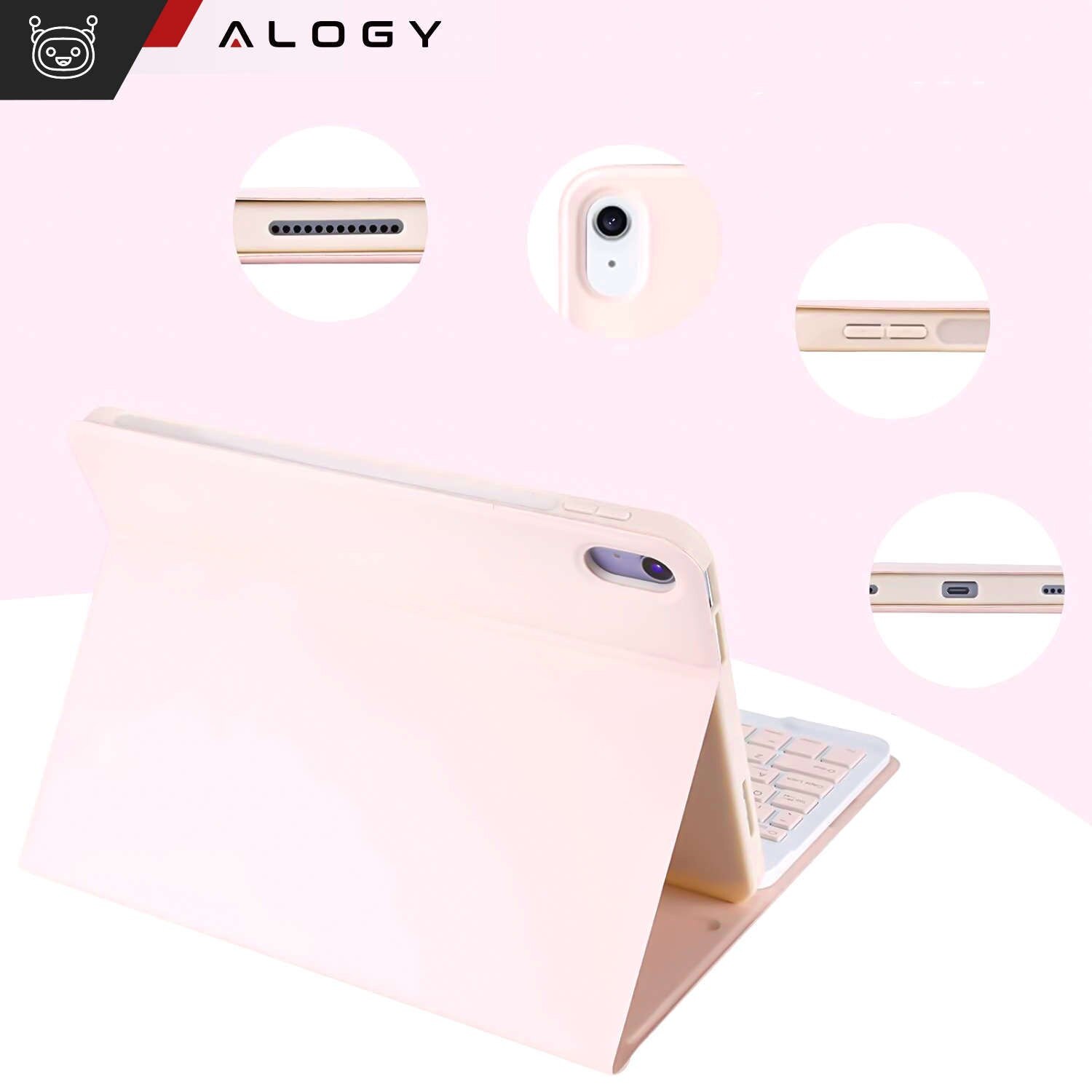 Husa cu tastatura Alogy pentru Apple iPad 10.9" (2022), suport integrat, Roz