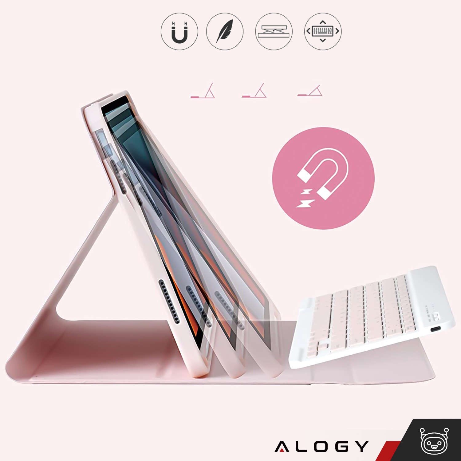 Husa cu tastatura Alogy pentru Apple iPad 10.9" (2022), suport integrat, Roz
