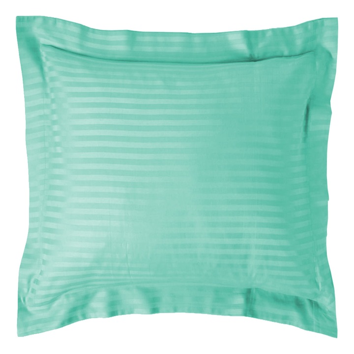 Fata de perna Damasc policoton dunga 1 cm, 70 x 70 cm si tiv cu bordura 3,5 cm, Verde Jad