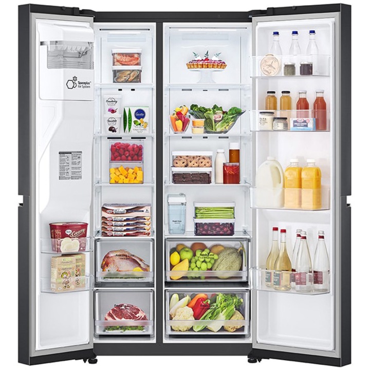 Side by side LG GSLV71MCTD, 635 l, Total No Frost, DoorCooling+, LinearCooling, Multi-Airflow, Clasa D, Compresor Linear Inverter, H 179 cm, Negru