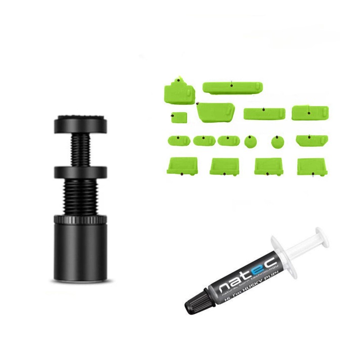 Tartó a videokártya-GPU támaszához, 74-120 mm + zöld porvédő dugók + hővezető paszta, NATEC THERMAL PASTE HUSKY
