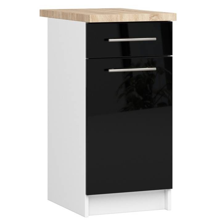 Dulap de bucatarie, Akord Furniture Factory, Pal, 40 x 85 x 46cm, Alb mat/Negru lucios