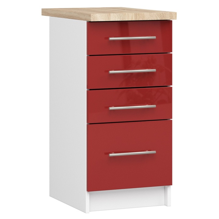 Dulap de bucatarie, Akort Furniture Factory, Pal, 40 x 85 x 46cm, Alb/Rosu lucios