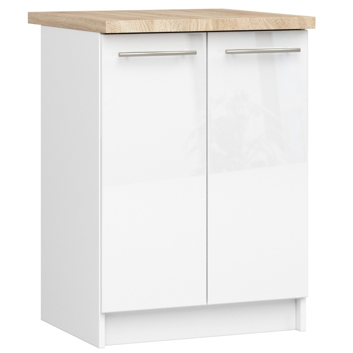 Dulap de bucatarie, Akort Furniture Factory, Pal, 60 x 85 x 46cm, Alb mat/Alb lucios