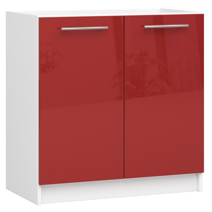 Dulap de bucatarie, Akort Furniture Factory, Pal, 80 x 82 x 46cm, Alb /Rosu lucios