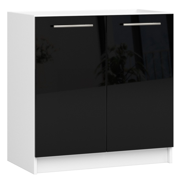 Dulap de bucatarie, Akort Furniture Factory, Pal, 80 x 82 x 46cm, Alb / Negru lucios