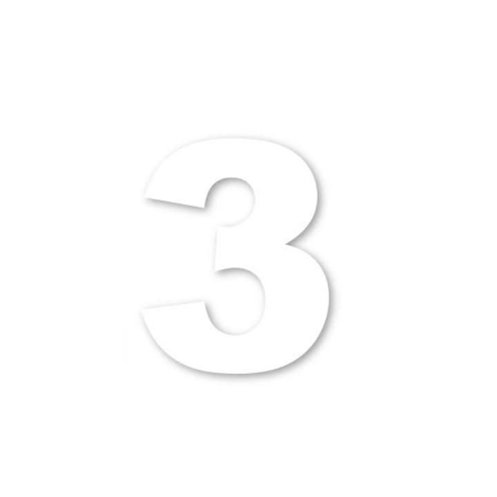 Декоративен стикер Duragon, Самозалепващи се цифри, Фигура 3, височина 10 см, Бял