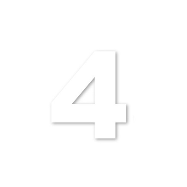 Декоративен стикер Duragon, Самозалепващи се цифри, Фигура 4, височина 20 см, Бял