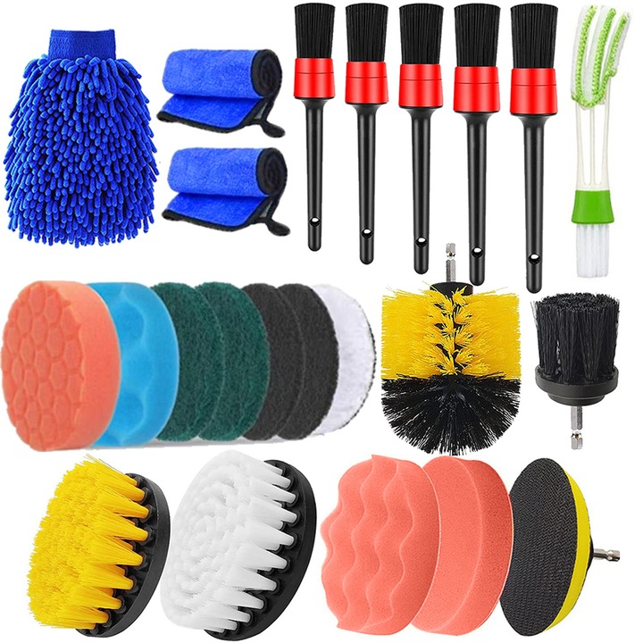 Set 31 perii si bureti auto pentru masina de gaurit, Multicolor