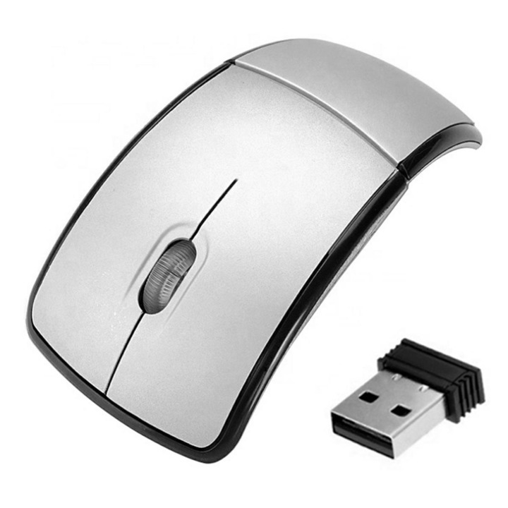 Сгъваема безжична оптична мишка, ултратънка, ергономична, за компютър или лаптоп, сребриста