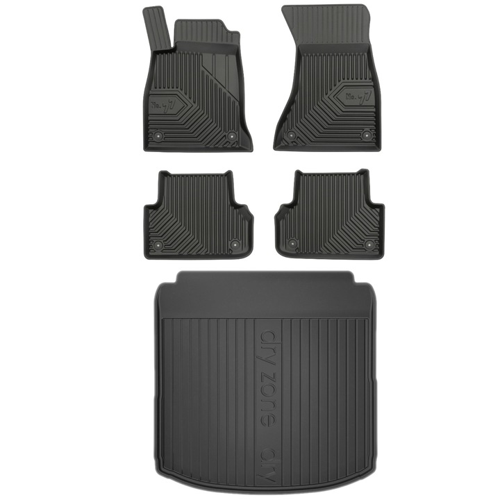 Set de covorase interior + covoras portbagaj, Audi A4 B9 15- Sedan, Cauciuc, Negru