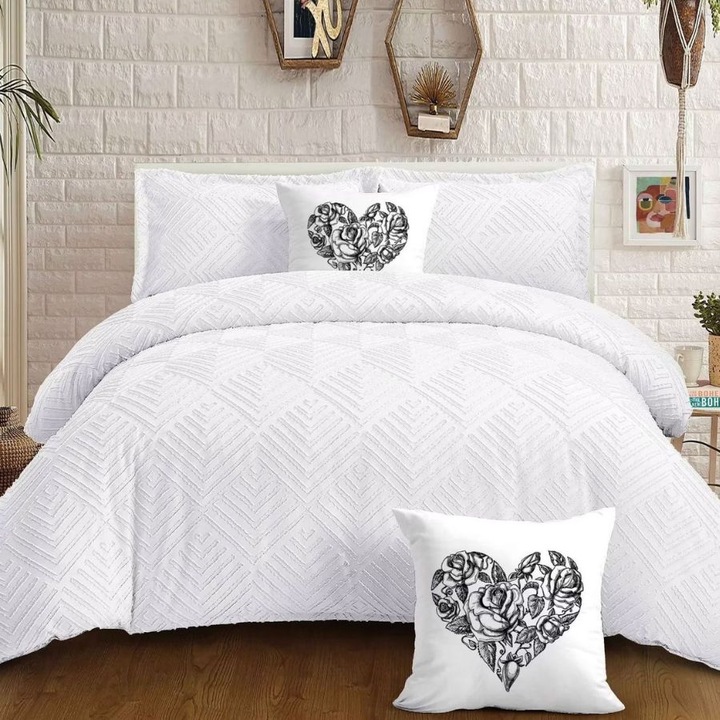 Спално бельо N&H HomeCollection XXL памучен състав, 6 части, чаршаф с ластик 180 х 200 см бял