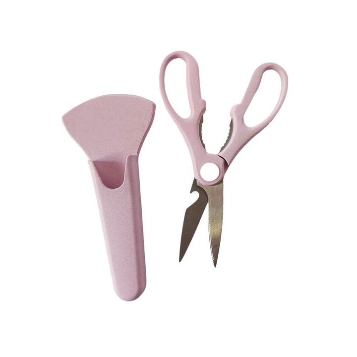 Konyhai olló állvánnyal, többfunkciós, rózsaszín, 21 cm, S233