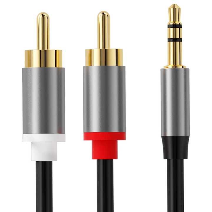 Cablu audio, PROCART, mufa stereo Jack 3.5 mm, 2 mufe RCA, lungime 1 metru