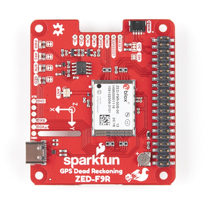 Платка за разработка на GPS, Sparkfun, pHAT Dead Reckoning, GPS-RTK ZED-F9R, за Raspberry Pi
