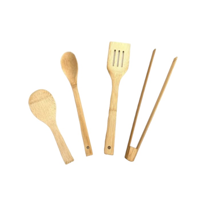 Set 4 ustensile pentru bucatarie, material lemn de bambus, ecologice, dimensiune 30 cm