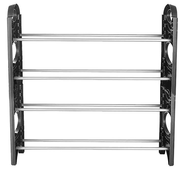 Pantofar Tip Raft RETOO HomeSmart, 4 Niveluri, Inaltime Maxima 64 cm, Usor de Asamblat, Economisirea Spatiului, Incapea Pana la 9 Perechi de Pantofi, Negru