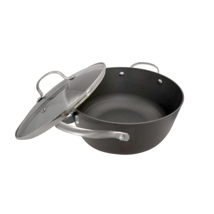 Cratita fonta fagure, 24cm, cu capac din sticla, 3.5 l