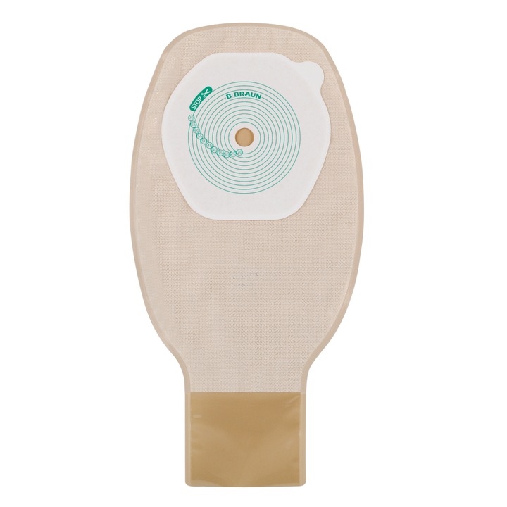 Punga de colostomie/ileostomie, B Braun, 10 - 70 mm, cu evacuare, clema, bej deschis