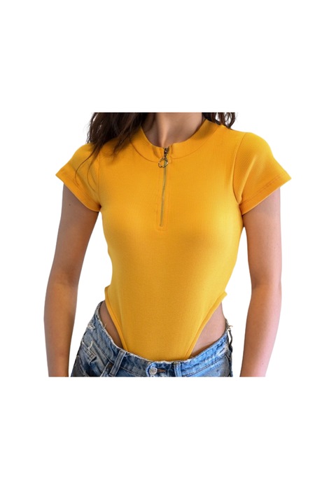 Боди, Адром, Обикновен печат, с цип, Жълт