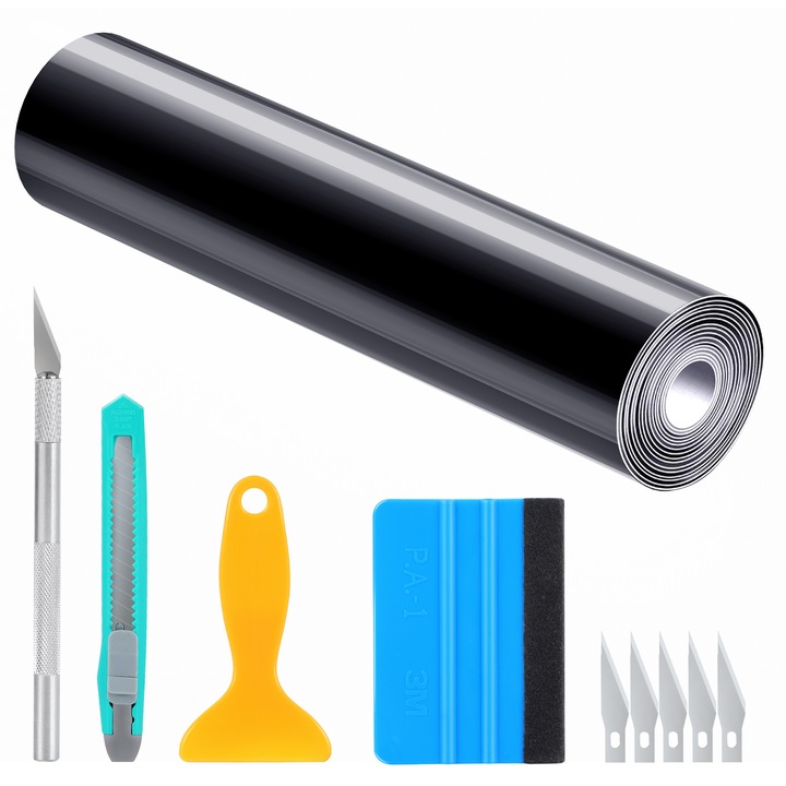 Kit Folie Autocolant Trimuri, Negru Lucios, 300x30cm, Accesorii montaj incluse