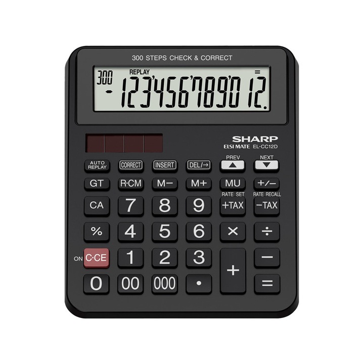 Calculator, SHARP, SH-ELCC12D, Desktop, 12 cifre, 300 pasi, Negru
