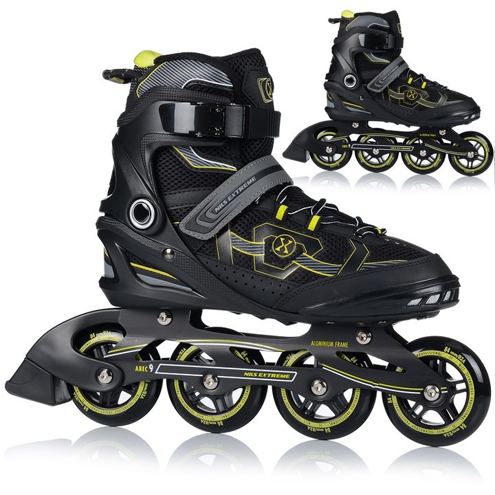 Görkorcsolya, Nils Extreme, NA8660, Fekete/Sárga, Korcsolya, ABEC-7, PU, 38
