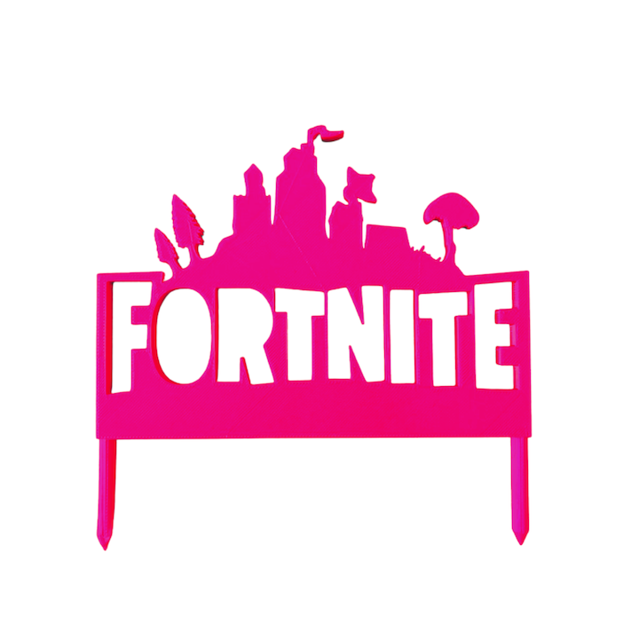 Декорация за торта, топ за любители на игри "FORTNITE", 15 х 15,3 см малиново розово