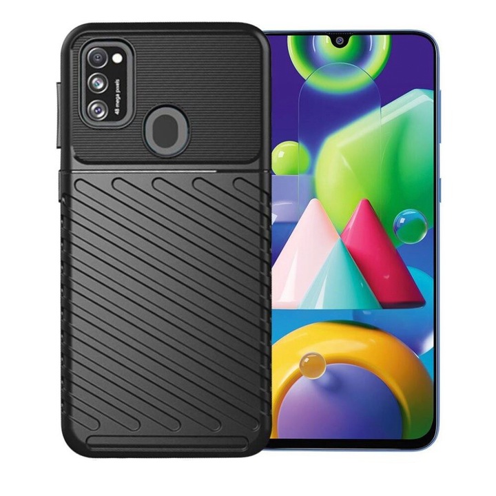 Védőtok, Kompatibilis a Samsung Galaxy A22 4G / M22 4G telefonnal, Thunder, Emelt élek, Csúszásgátló kialakítás, Ütésgátló, Fekete