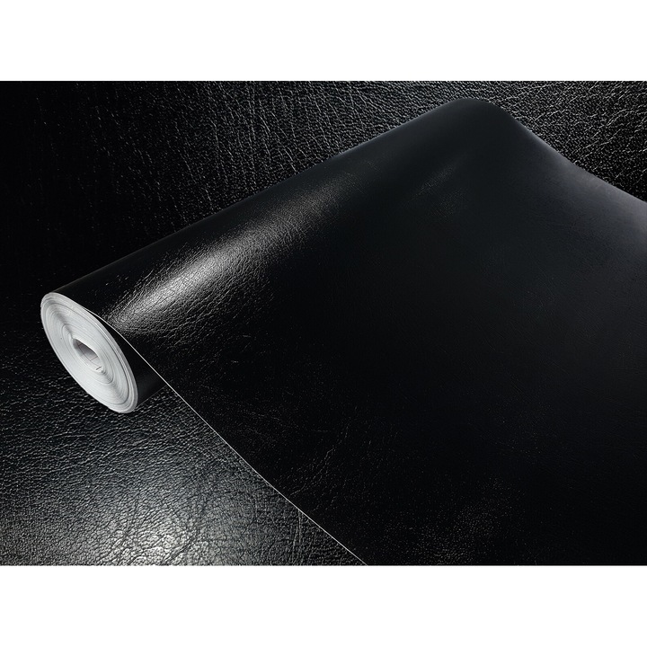 Autocolant mobila de bucatarie partea din fata, taiate la dimensiune, 45 x 25 cm, DecoMeister®, Model Piele Neagra, A013-045-0025