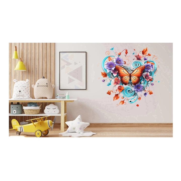 Sticker decorativ Fluture, Portocaliu, 61 cm, 1316STK