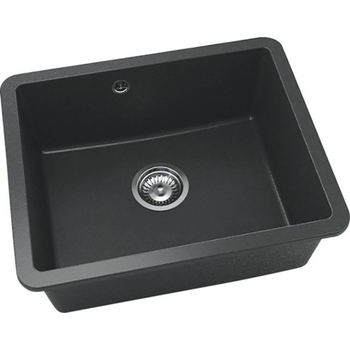 Chiuveta Bucatarie Cu O Cuva Fat Avangard 221 56x46 Cm, Fara Picurator, Montare Sub Blat, Fatgranit Black Metallic