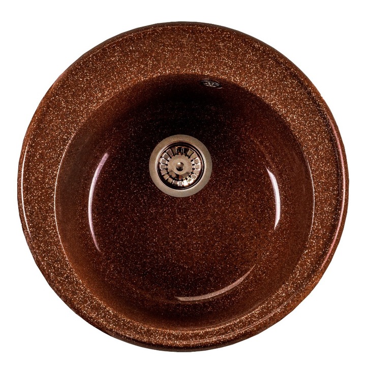 Chiuveta compozit rotunda, diametru 48 cm, adancime 14 cm, incastrabila, maro, 8,6 kg