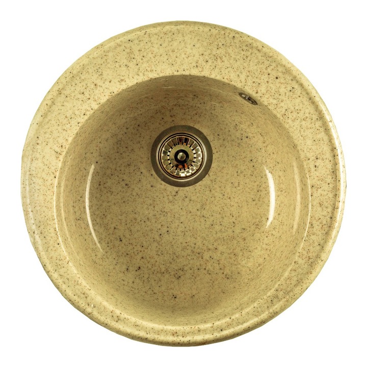 Chiuveta compozit rotunda, diametru 48 cm, adancime 14 cm, incastrabila, mustar, 8,6 kg