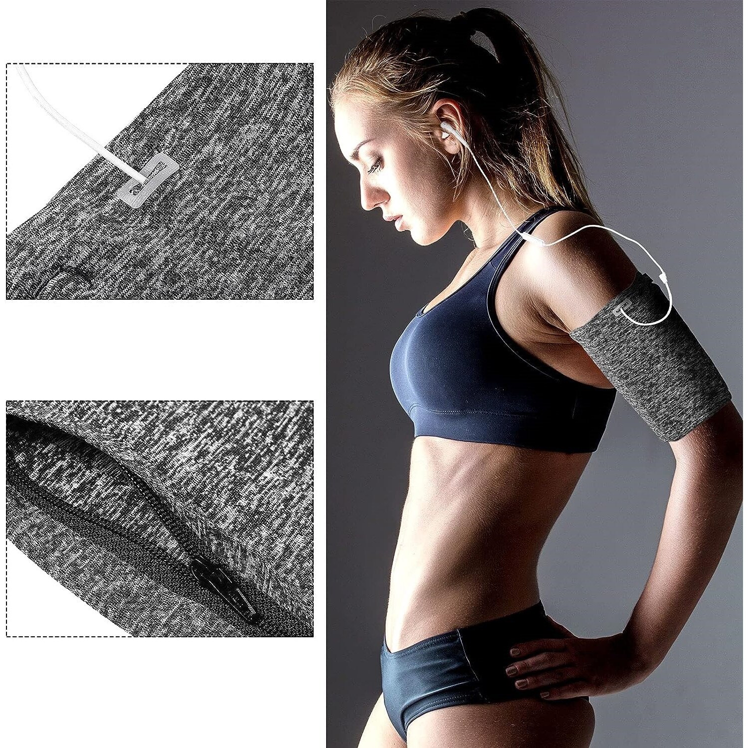 Husa Banderola Telefon, Ideas4Comfort®, Banderola Alergare Din Lycra Elastica, Cu Fermoar Si Orificii Pentru Casti, Pentru Alergat, Sala, Jogging, Yoga, Ciclism, Plimbari, Compatibila Universal Cu Orice Smartphone, Marime M, Husa Banderola Sport, Gri