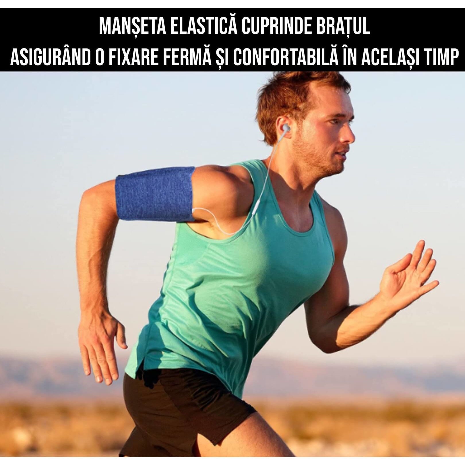 Husa telefon pentru brat, banderola Ideas4Comfort®, lycra elastica, fermoar, orificii casti, pentru alergat, sala, jogging, yoga, ciclism, plimbari, compatibila universal smartphone, marime M, albastru