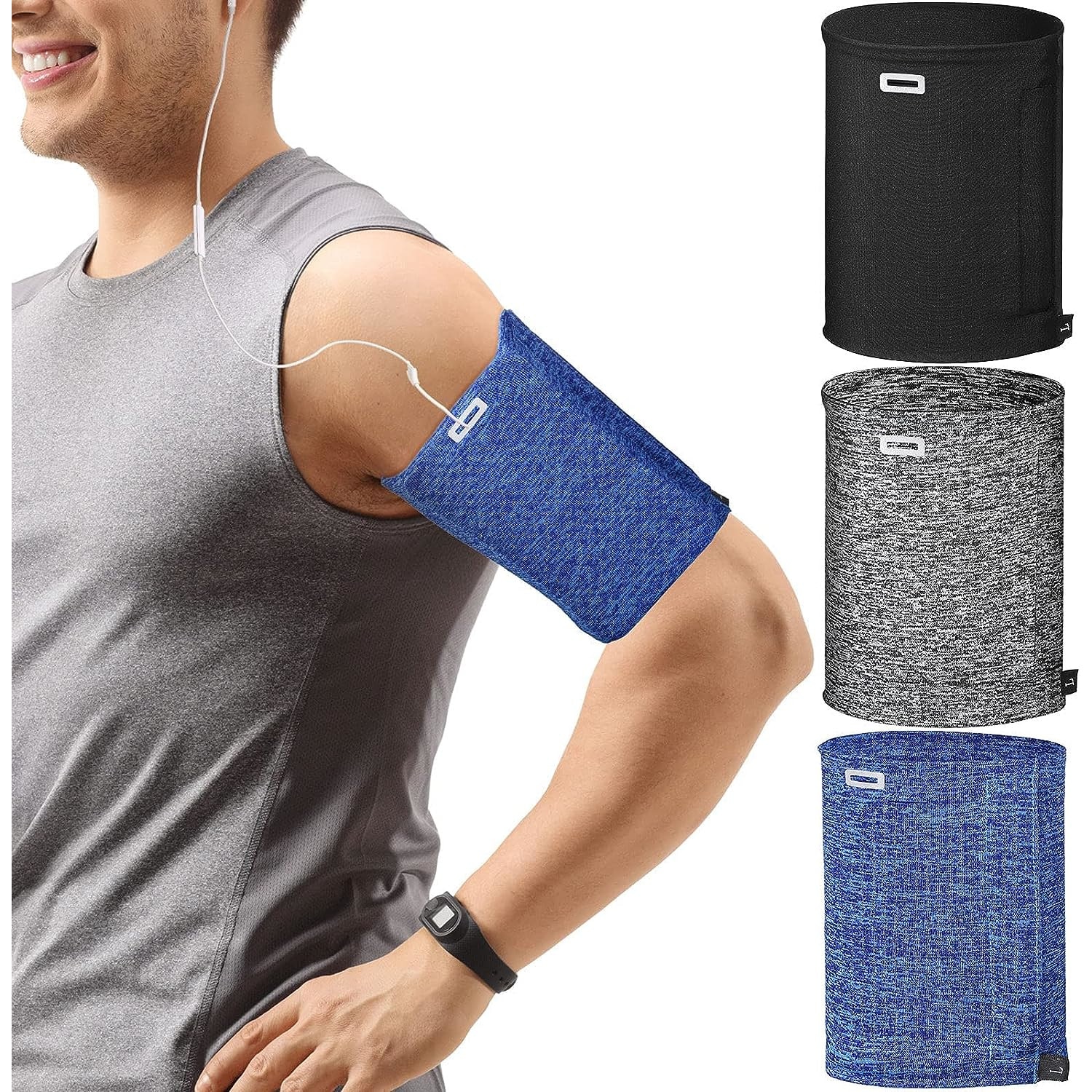 Husa telefon pentru brat, banderola Ideas4Comfort®, lycra elastica, fermoar, orificii casti, pentru alergat, sala, jogging, yoga, ciclism, plimbari, compatibila universal smartphone, marime M, albastru