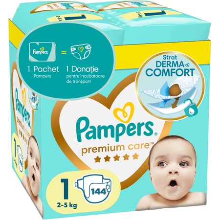 Scutece Pampers Premium Care XXL Box Nou Nascut, Marimea 1, 2-5 kg, 144 buc