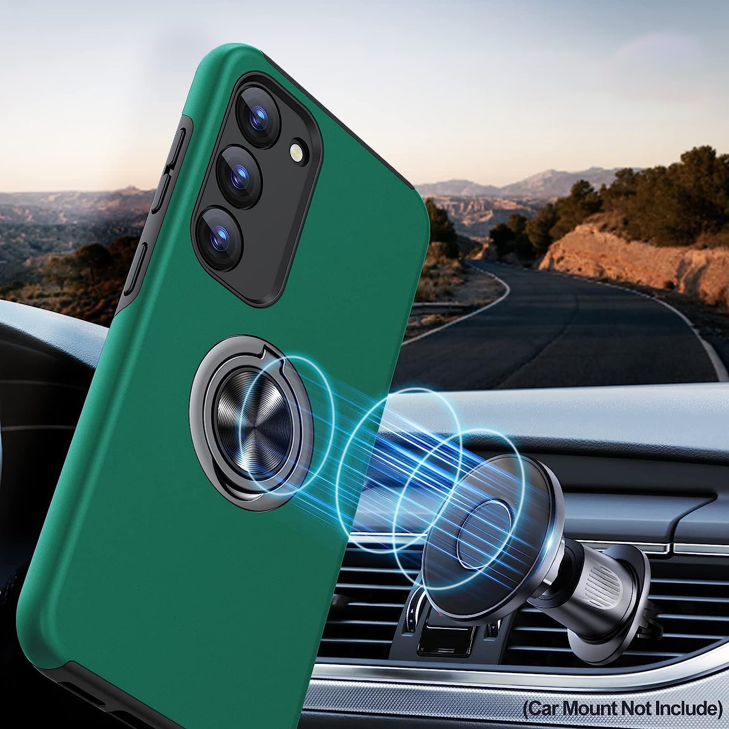 Husa pentru Samsung Galaxy S23, inel rotativ 360° si Kickstand, Protectie Militara Antisoc, cu disipare termica, Verde