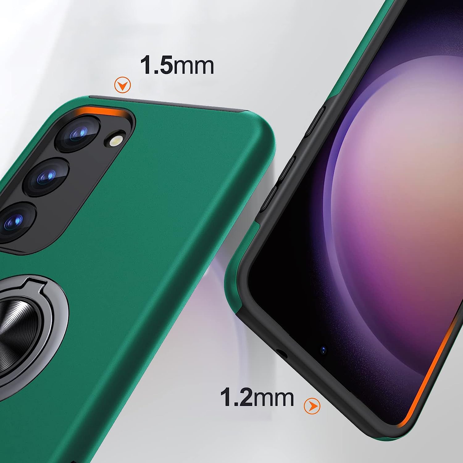 Husa pentru Samsung Galaxy S23, inel rotativ 360° si Kickstand, Protectie Militara Antisoc, cu disipare termica, Verde