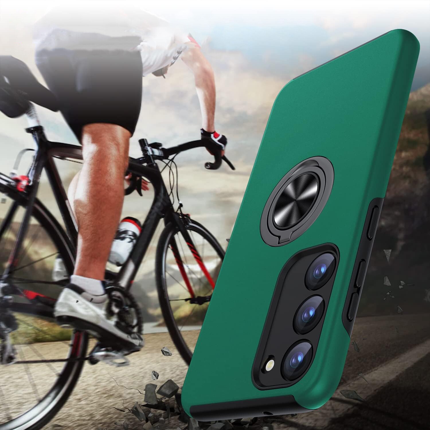 Husa pentru Samsung Galaxy S23, inel rotativ 360° si Kickstand, Protectie Militara Antisoc, cu disipare termica, Verde