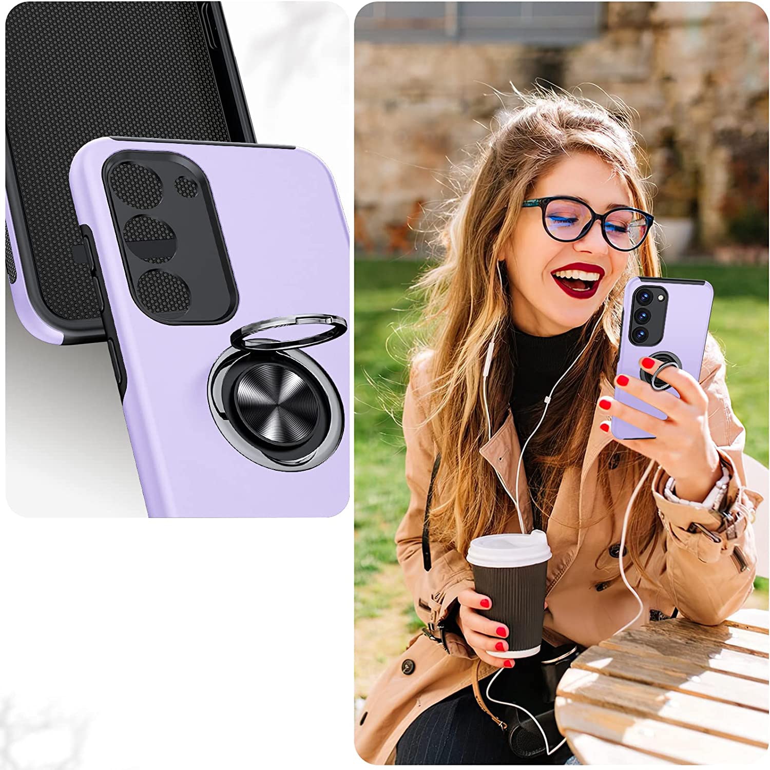Husa pentru Samsung Galaxy S23, inel rotativ 360° si Kickstand, Protectie Militara Antisoc, cu disipare termica, Purple