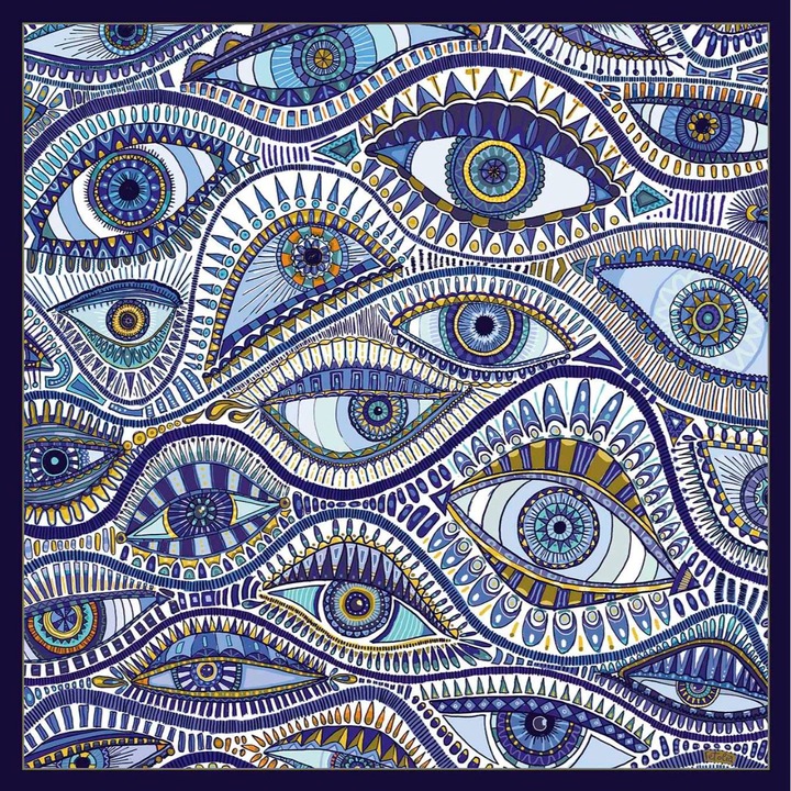 Batic Blue Eyes, din bumbac organic, albastru, 140 x 140 cm
