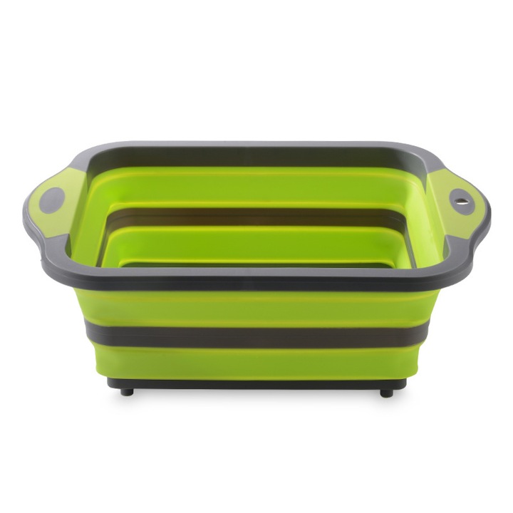 Сгъваема кошница за рязане 3 в 1, силиконова, 42,5x30,5x15 см, зелена