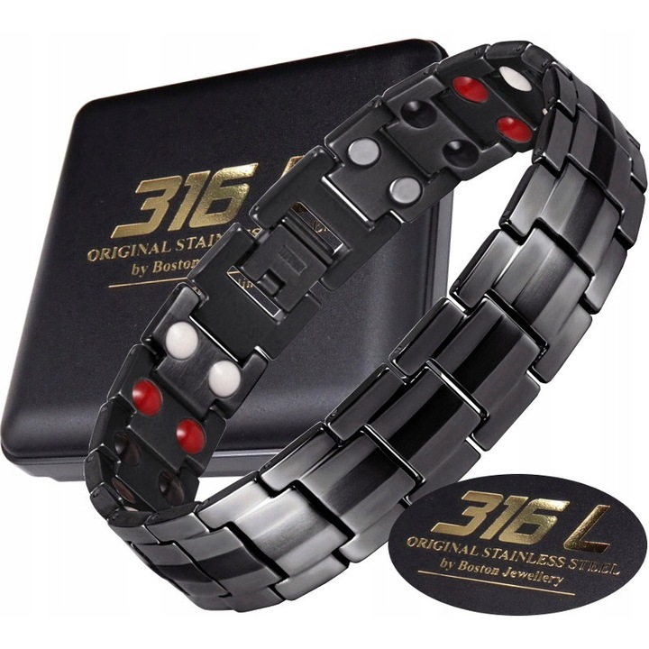 Bratara barbati Boston Jewellery inox negru 23.5x1.5x0.35cm magnetica