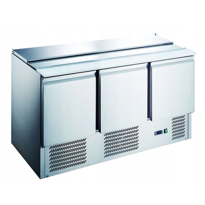 Masa frigorifica pentru salate Technica 420011, 3 usi, GN 1/1, capacitate 368 l, otel inoxidabil, controler Dixell, R600a, 1365x700x876 mm