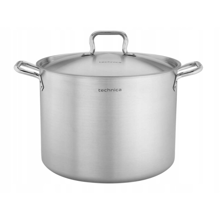 Oala medie cu capac, inductie, TECHNICA, 40 cm, 37,7 l, otel inoxidabil, fund triplu, manere antiaderente, rezistent la caldura, aragaz pe gaz, aragaz electric, inox