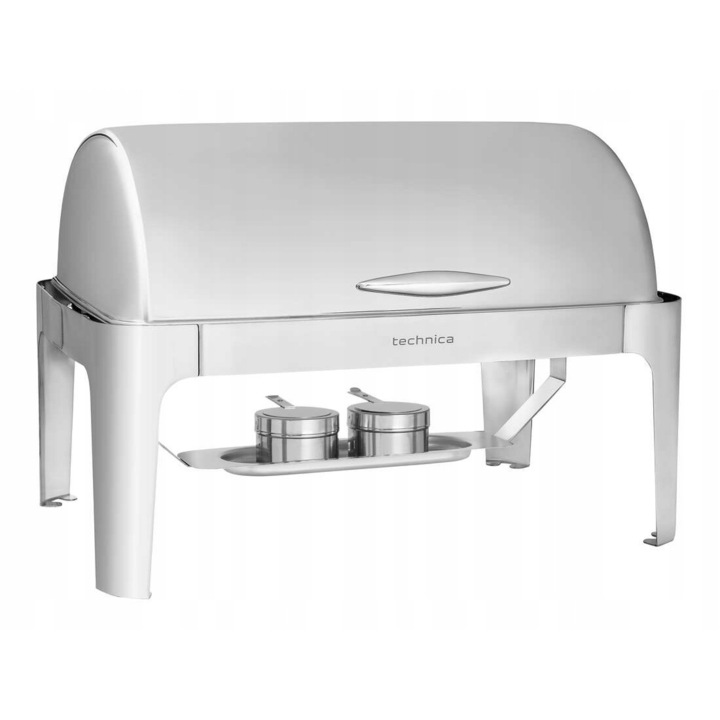 Кетъринг съд с капак Roll-Top, TECHNICA, за бюфет, гастронорм GN 1/1, 9 л, 65x50x44 см, неръждаема стомана, правоъгълен, с поставки за гориво, инокс